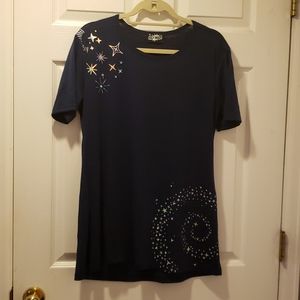 Holy Moly Think Geek blue shirt with stars